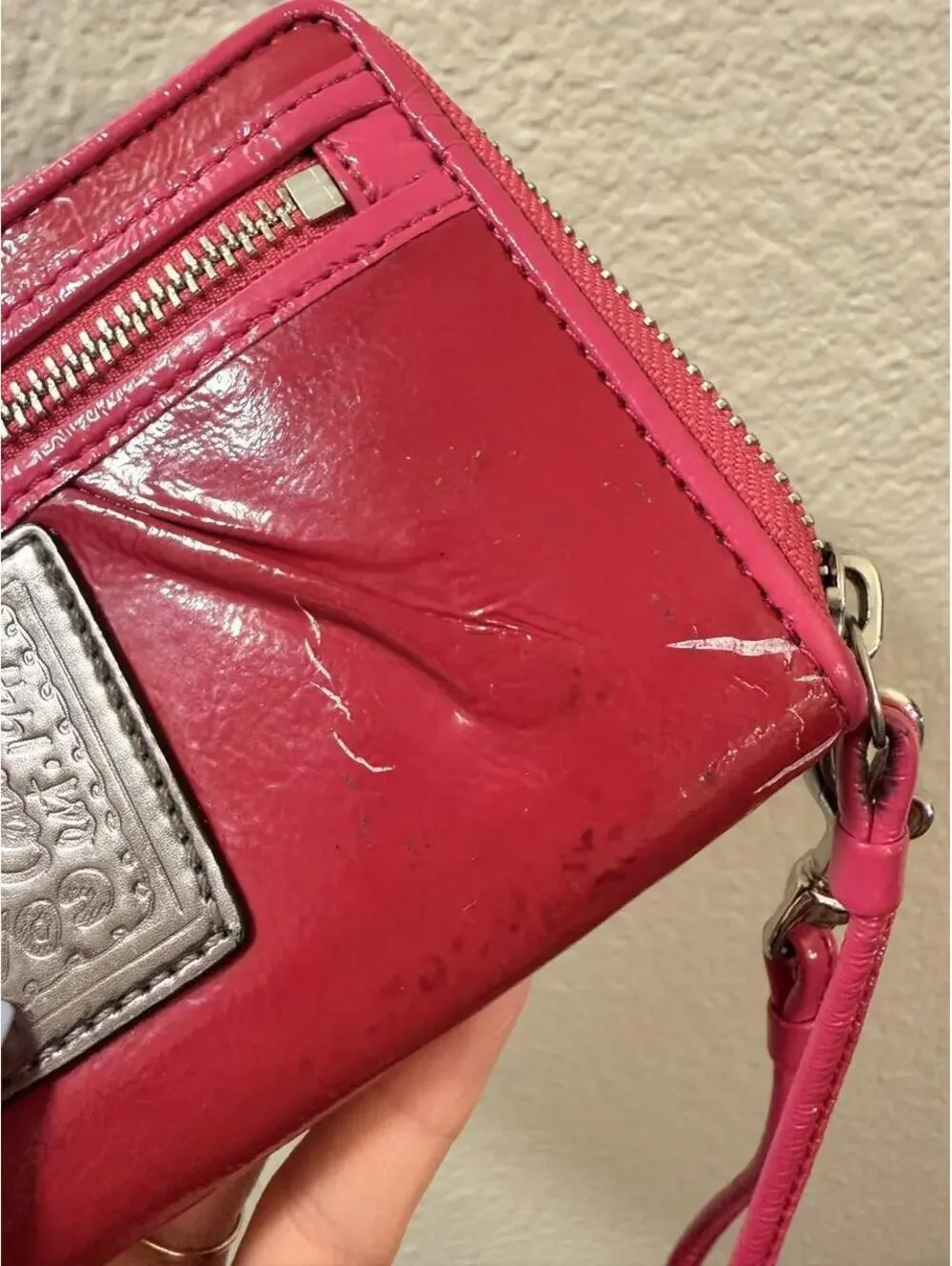 Coach Hot Pink Patent Poppy Wallet with Wristlet Strap